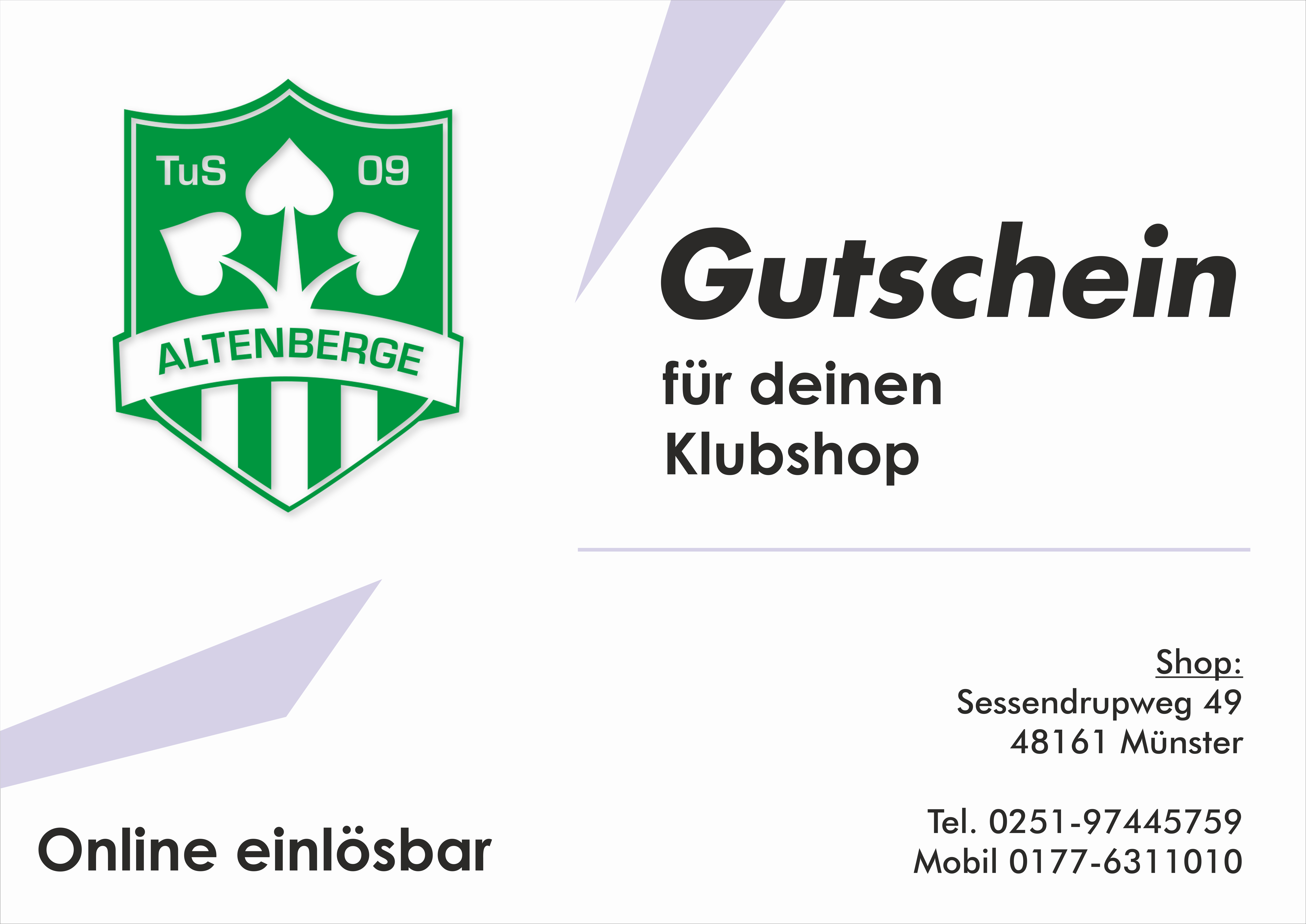 Gutschein Klubshop TuS Altenberge 09